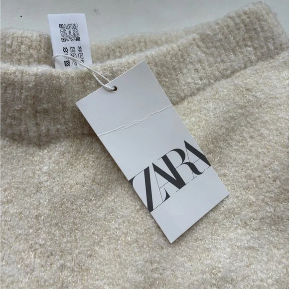 NWT Zara High Rise Boucle Sweater Pants Ivory/Metallic Size Medium - Picture 8 of 9